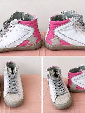 ShuShop Pink and White High-Top Sneakers